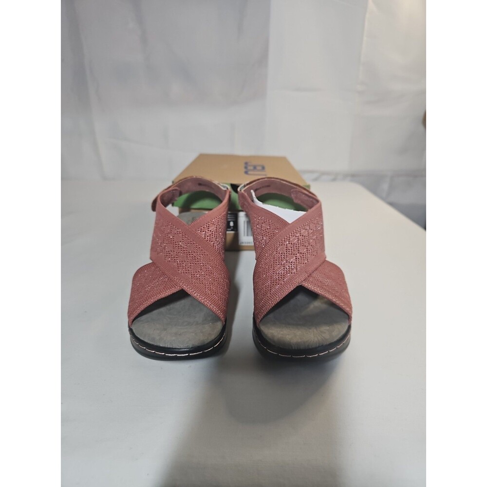 JBU by Jambu Women's Alyssa Shimmer Knit Wedge Heel Sandals Rose Size 8M